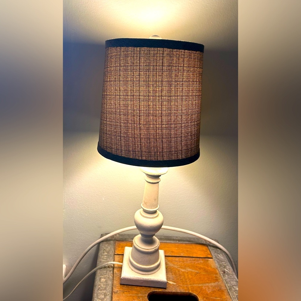 Cottagecore white wood shabby chic Table Desk Lamp with Grey Gray Shade 20”
